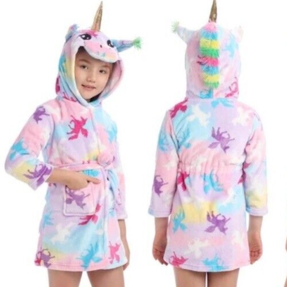 Kids Unicorn Hooded Fleece Bathrobe Size 12